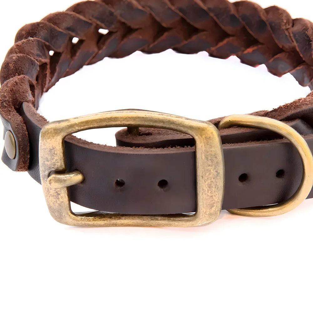 Adjustable Braided Leather Dog Collar for Small and Large Breeds – Comfortable, Stylish Design with Durable Metal Buckle 3