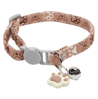Adjustable Cat Collar with Paw Print Design and Bell – Soft Polyester for Small Pets, Break-Off Safety Closure 1