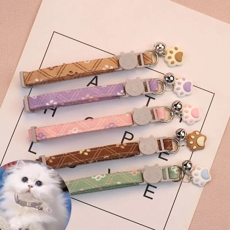 Adjustable Cat Collar with Paw Print Design and Bell – Soft Polyester for Small Pets, Break-Off Safety Closure 3