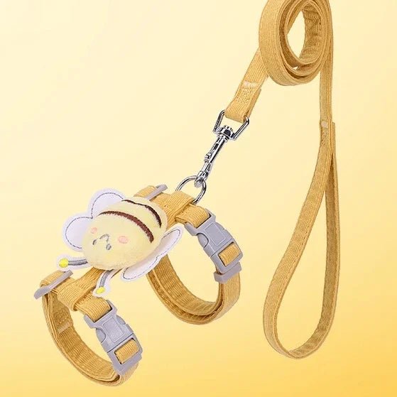 Adjustable Cat Harness and Leash Set with Bee Motif – Comfortable Travel Cat Harness for Small Pets 0