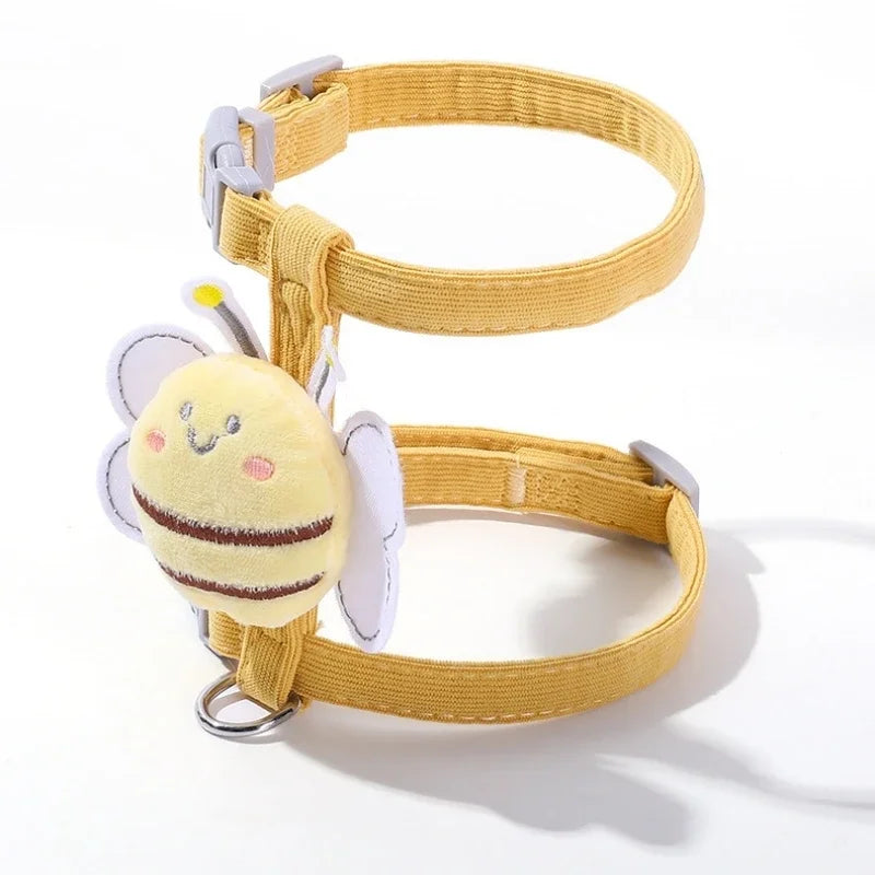 Adjustable Cat and Small Dog Harness with Leash – Cartoon Bee Design in Soft Polyester 5