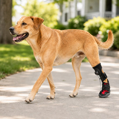 Adjustable dog boots with tension dial for optimal paw support, featuring reinforced traction design for indoor and outdoor use. 9