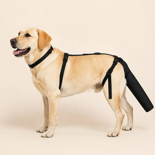 Adjustable dog tail protector made of lightweight fabric, featuring padded coverage for recovery, ensuring comfort and mobility for pets during healing. 0