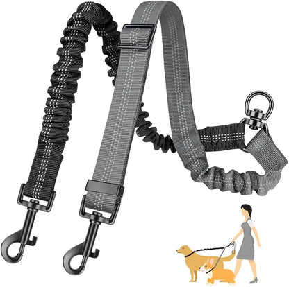 Adjustable Double Dog Leash with Bungee and Anti-Tangle Design – 42 to 60 cm, Reflective Nylon for Safe Walking 1