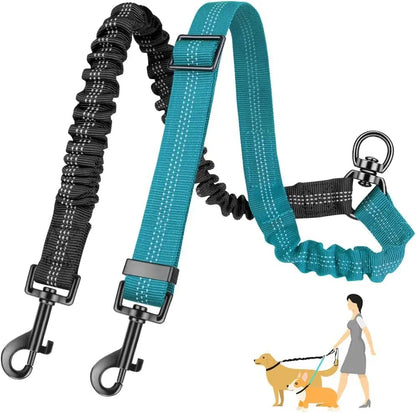 Adjustable Double Dog Leash with Bungee and Anti-Tangle Design – 42 to 60 cm, Reflective Nylon for Safe Walking 7