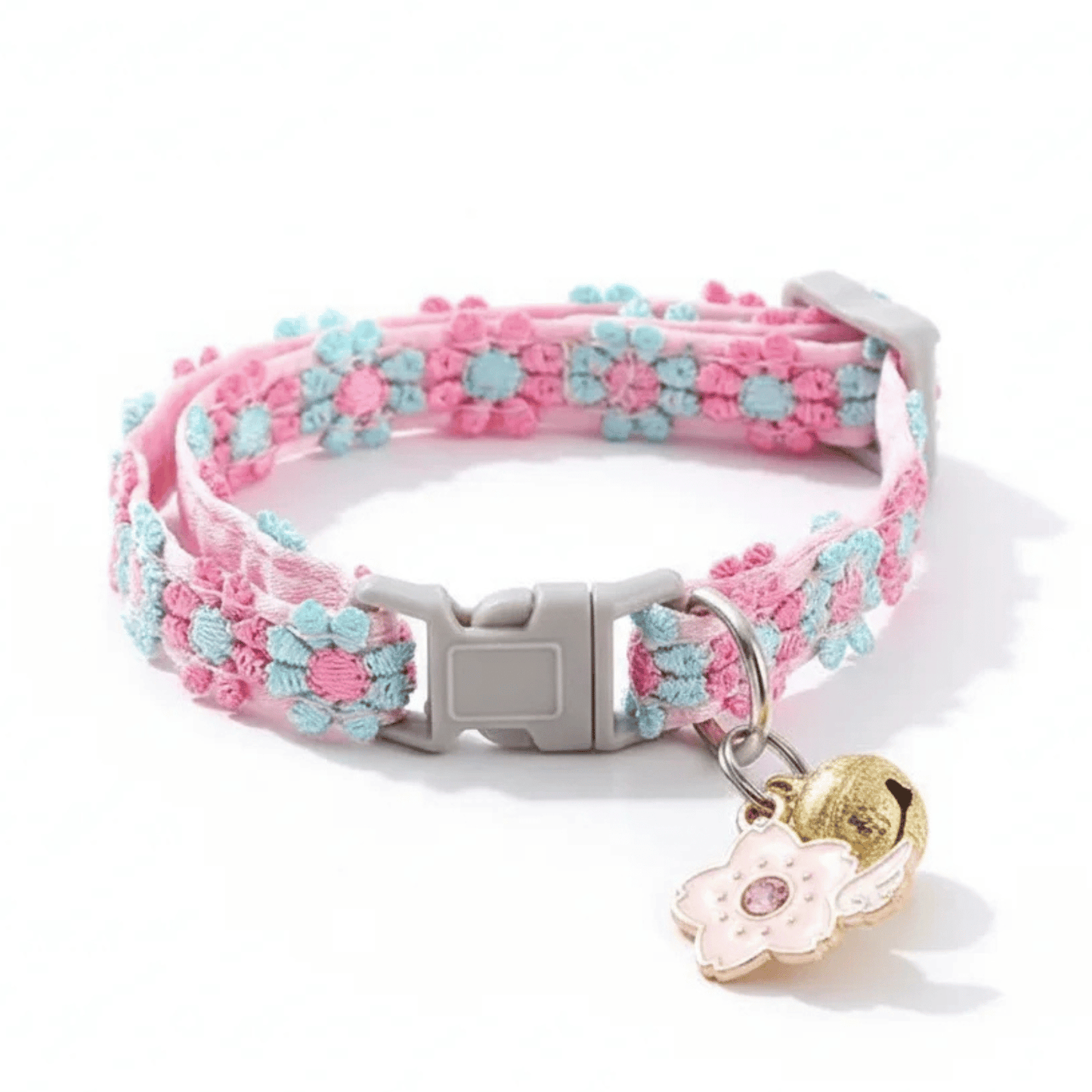 Adjustable Floral Pattern Cat Collar with Bell – Lightweight Nylon Design for Cats and Small Dogs 0