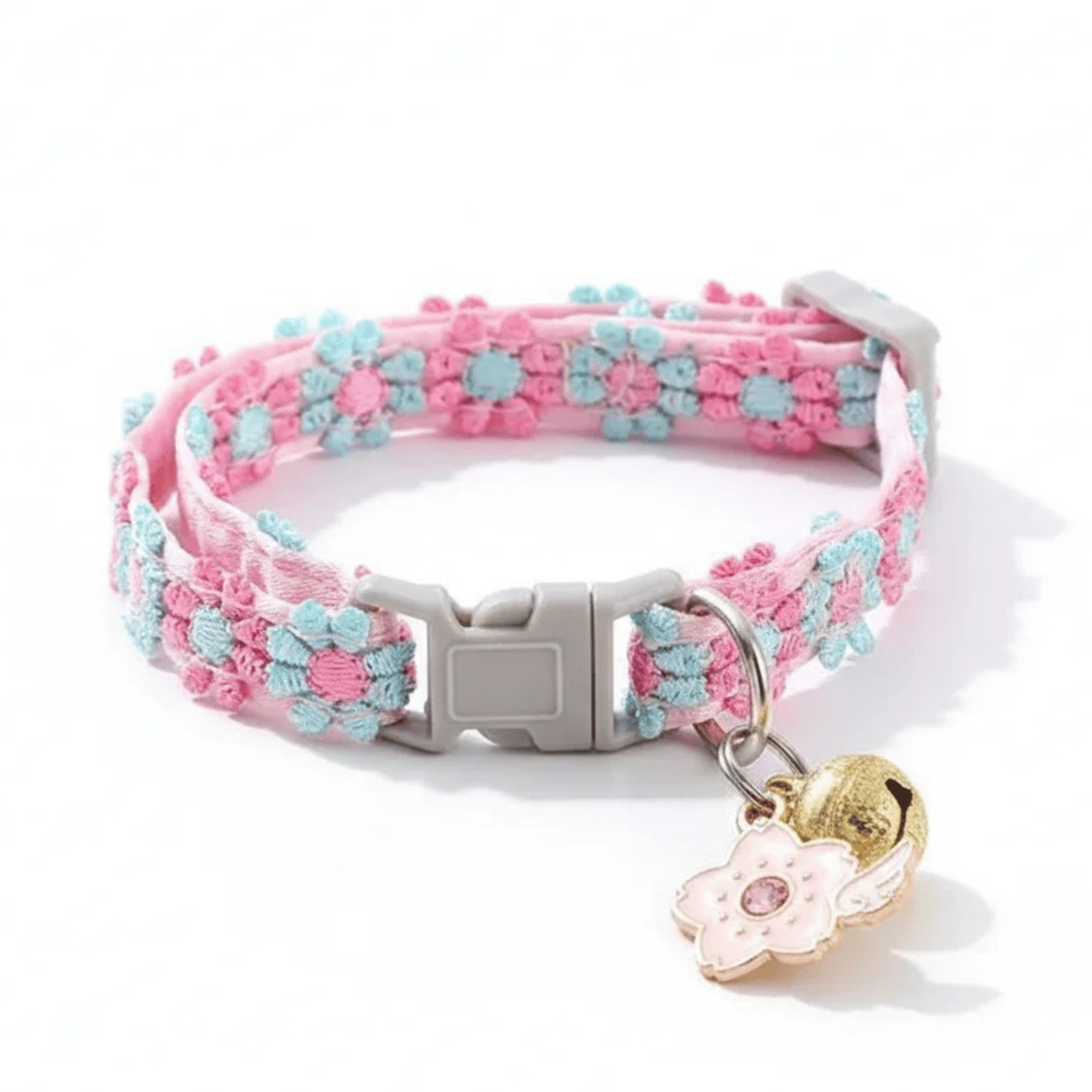 Adjustable Floral Pattern Cat Collar with Bell – Lightweight Nylon Design for Cats and Small Dogs 0