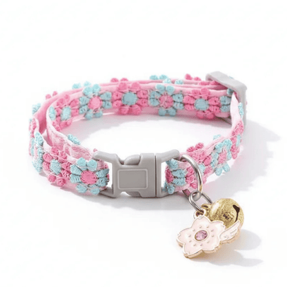Adjustable Floral Pattern Cat Collar with Bell – Lightweight Nylon Design for Cats and Small Dogs 0