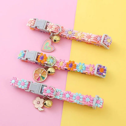 Adjustable Floral Pattern Cat Collar with Bell – Lightweight Nylon Design for Cats and Small Dogs 4