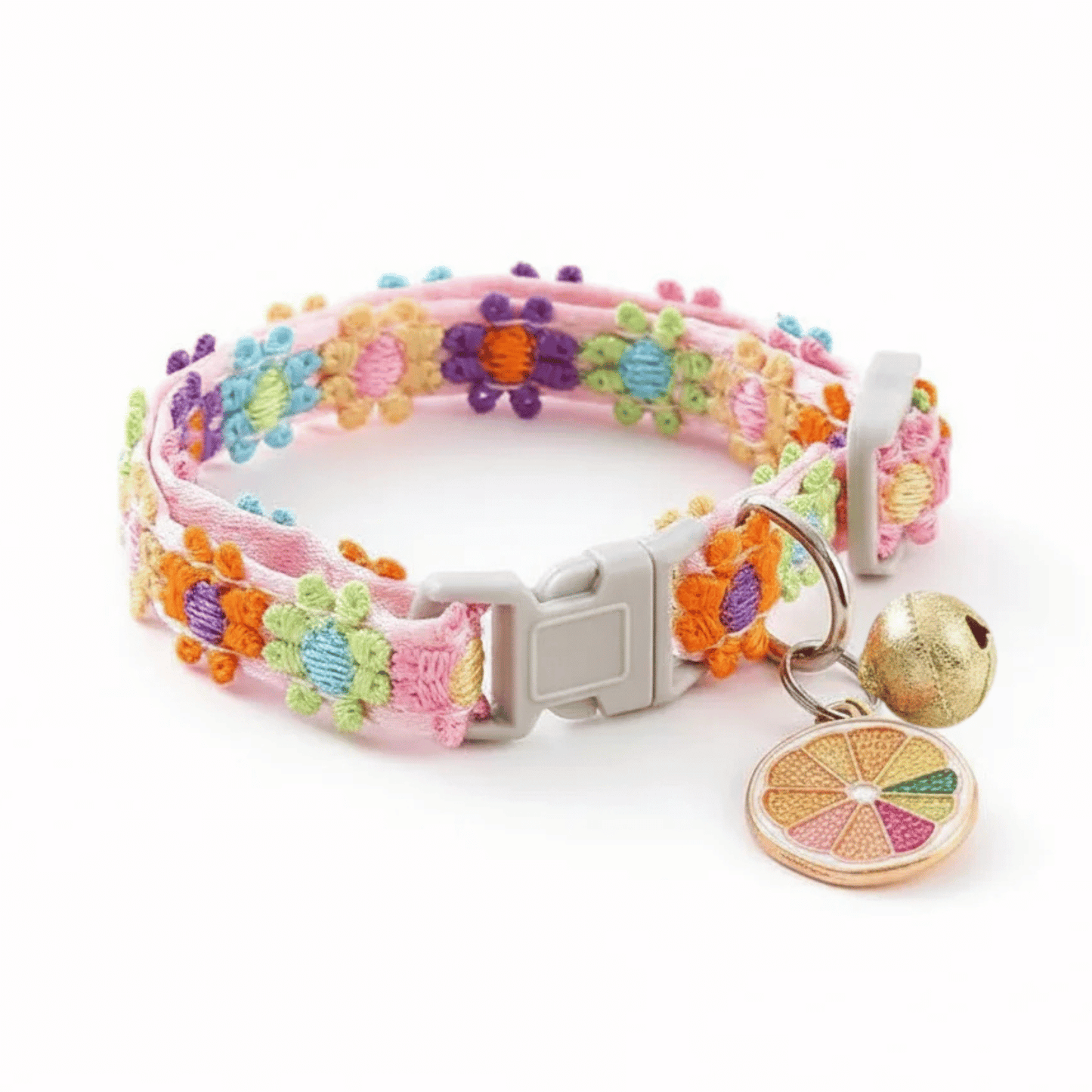 Adjustable Floral Pattern Cat Collar with Bell – Lightweight Nylon Design for Cats and Small Dogs 6