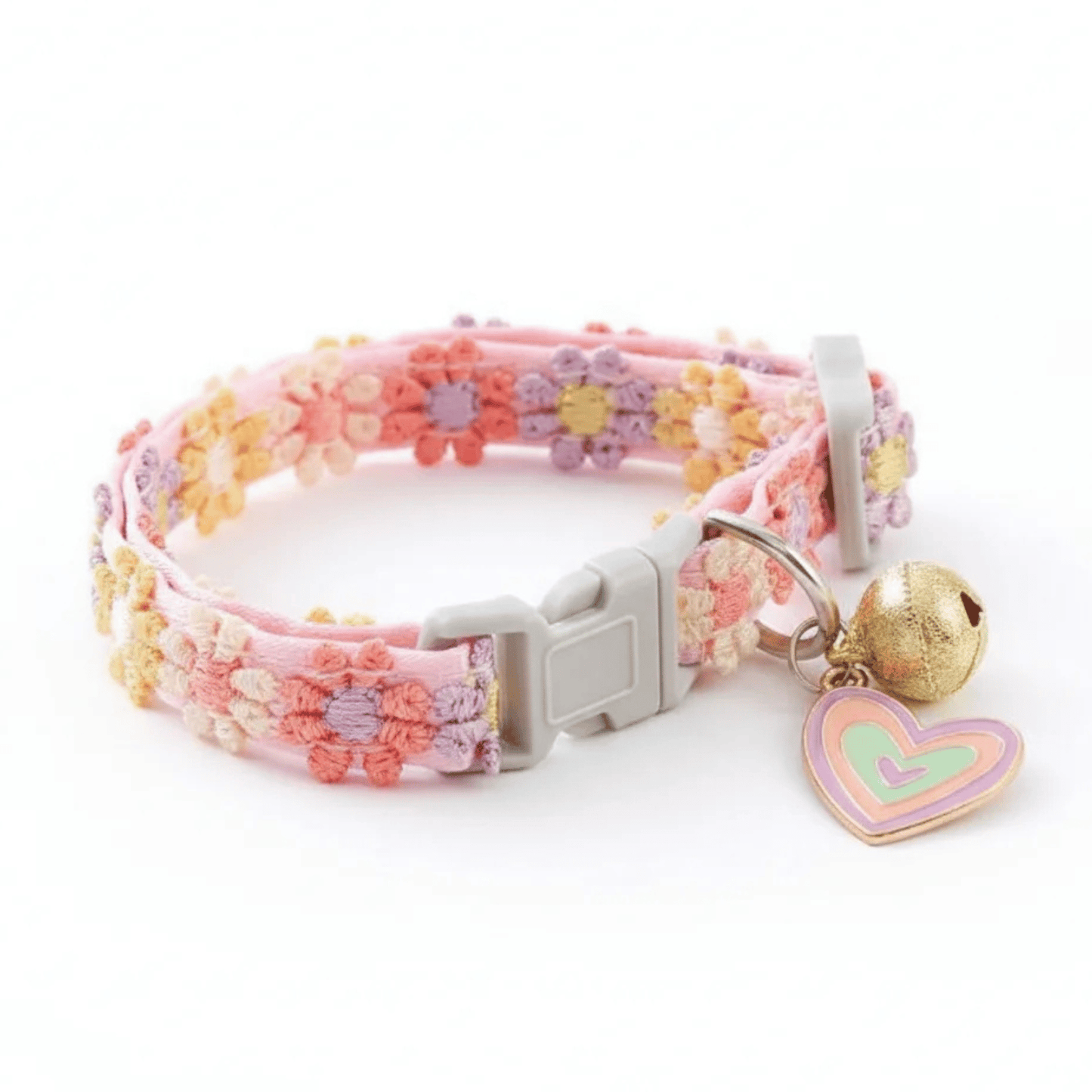 Adjustable Floral Pattern Cat Collar with Bell – Lightweight Nylon Design for Cats and Small Dogs 7