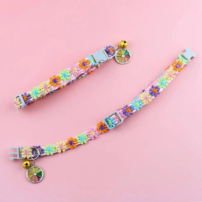 Adjustable Floral Print Pet Collar for Dogs and Cats – Comfortable Nylon with Safety Bell, Fits Neck 25-33 cm 2