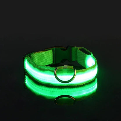 Adjustable LED Dog Collar with Reflective Nylon for Night Safety 0