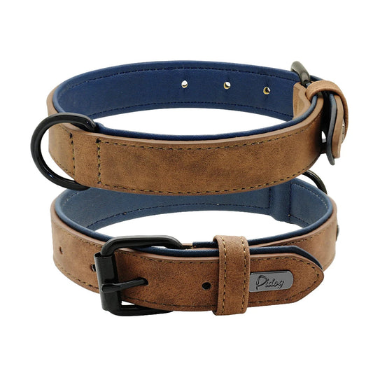 Adjustable Leather Dog Collar for Large Breeds – Soft Padded Interior, Durable Design, Metal Buckle, Multiple Colors Available 0