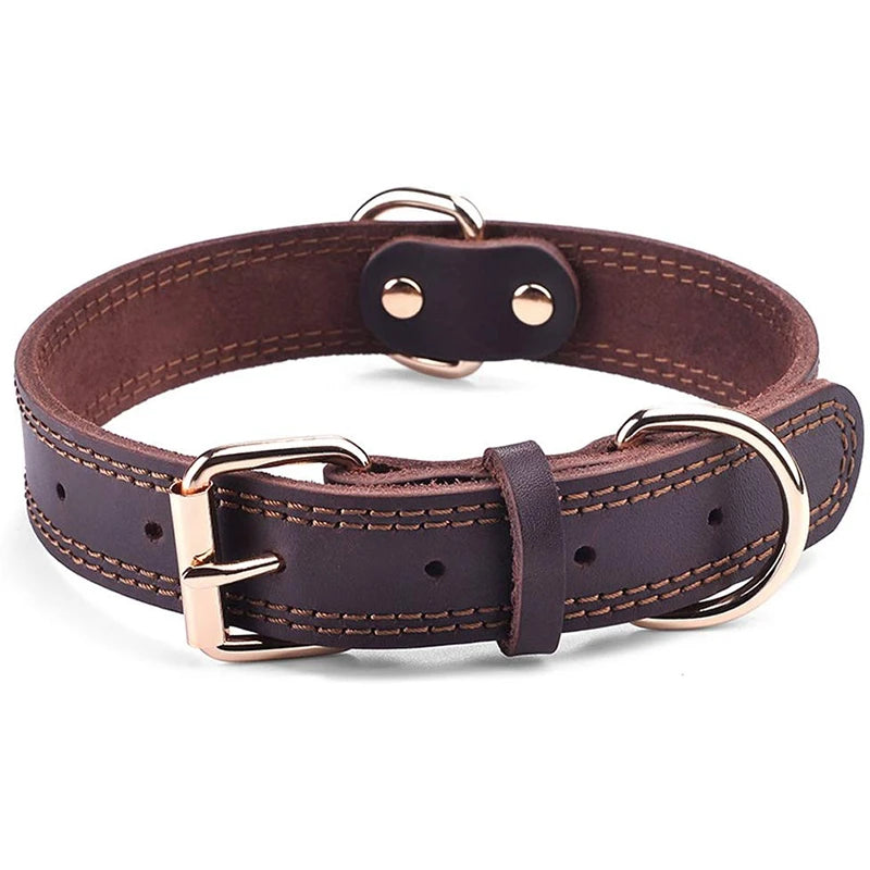 Adjustable Leather Dog Collar for Medium and Large Dogs – Strong and Comfortable in Brown and Black 0