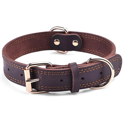 Adjustable Leather Dog Collar for Medium and Large Dogs – Strong and Comfortable in Brown and Black 0