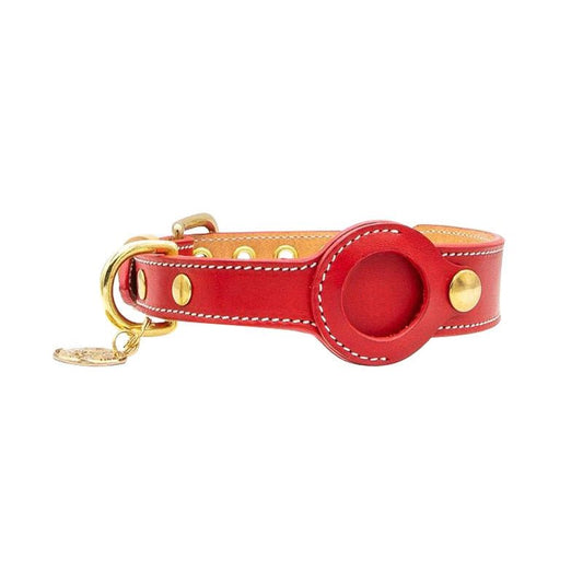 Adjustable Leather Dog Collar with AirTag Pocket – Waterproof and Durable 0