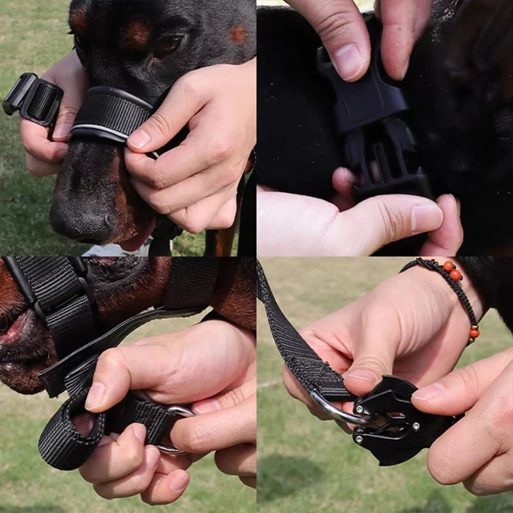 Adjustable Leather Dog Muzzle for Biting – Comfortable Basket Muzzle with Reflective Strips and Anti-Shock Design 7