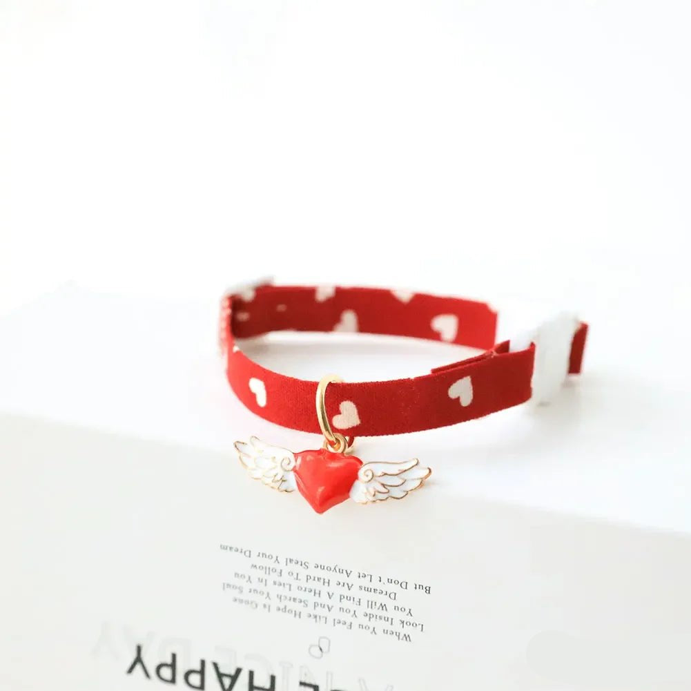 Adjustable Pet Collar with Heart Pattern and Flower Pendant – Durable Cotton Polyester for Cats and Dogs 10
