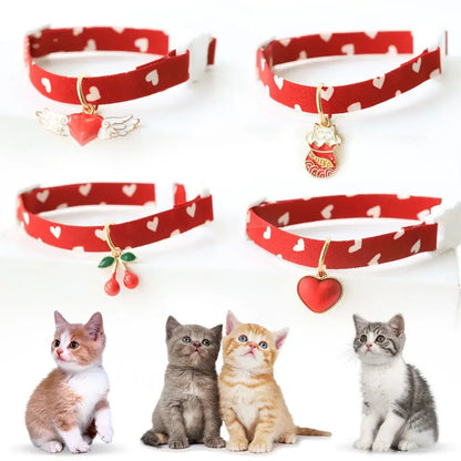 Adjustable Pet Collar with Heart Pattern and Flower Pendant – Durable Cotton Polyester for Cats and Dogs 3