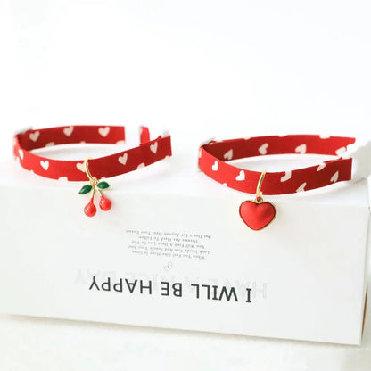 Adjustable Pet Collar with Heart Pattern and Flower Pendant – Durable Cotton Polyester for Cats and Dogs 4
