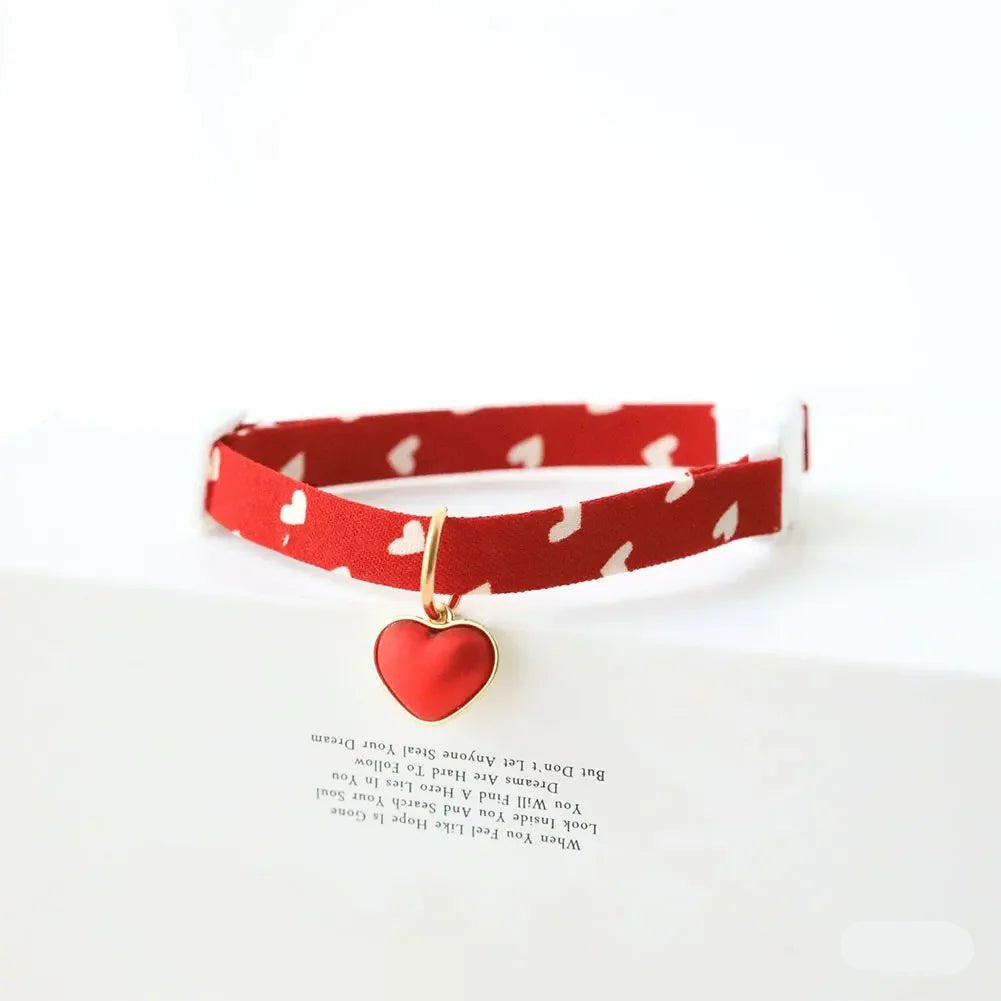 Adjustable Pet Collar with Heart Pattern and Flower Pendant – Durable Cotton Polyester for Cats and Dogs 9