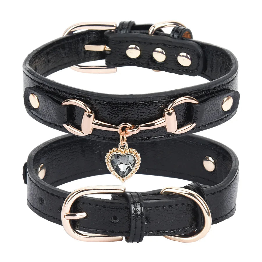 Adjustable Rhinestone Dog Collar with Heart Detail for Small to Medium Breeds – Stylish and Comfortable 0