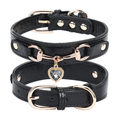 Adjustable Rhinestone Dog Collar with Heart Detail for Small to Medium Breeds – Stylish and Comfortable 0