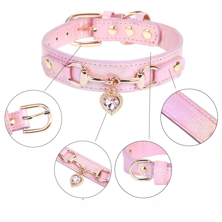 Adjustable Rhinestone Dog Collar with Heart Detail for Small to Medium Breeds – Stylish and Comfortable 4