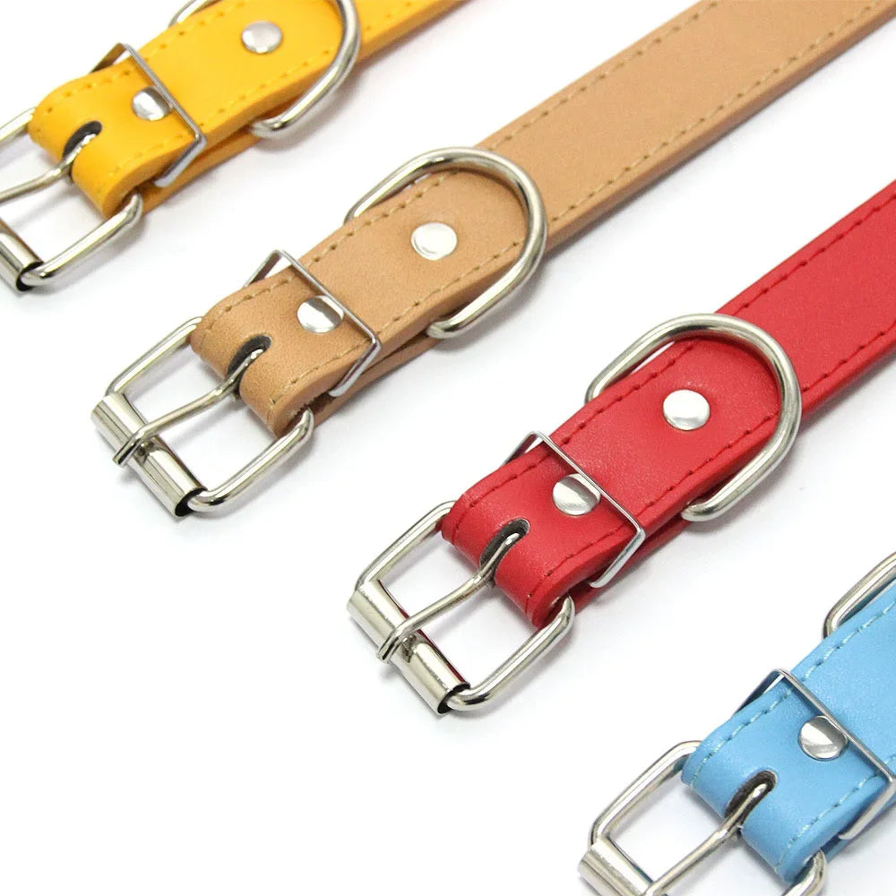 Adjustable Solid PU Leather Dog Collar for Comfort and Durability 3