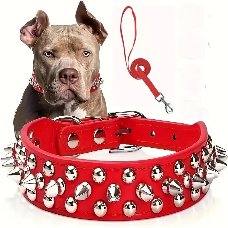 Adjustable Spike Dog Collar and Leash Set for Strong Breeds – Durable Faux Leather 7