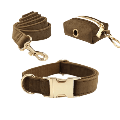 Adjustable Suede Dog Collar with Poop Bag Holder – Stylish Velvet and Polyester Accessory for Small to Large Dogs 1