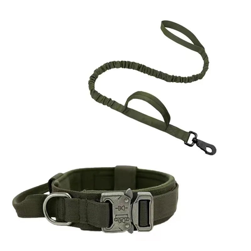 Adjustable Tactical Dog Collar and Shock-Absorbing Bungee Leash Set for Medium to Large Dogs - Reflective Design, Comfortable Nylon and Cotton 10