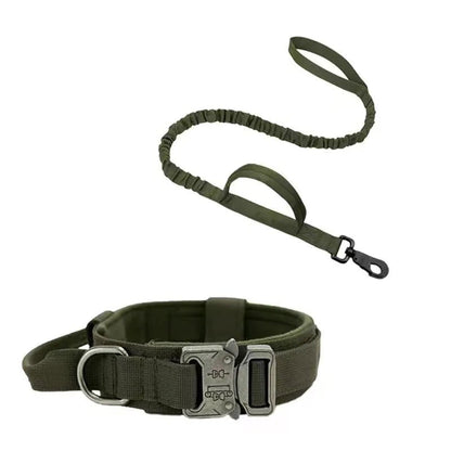 Adjustable Tactical Dog Collar and Shock-Absorbing Bungee Leash Set for Medium to Large Dogs - Reflective Design, Comfortable Nylon and Cotton 10