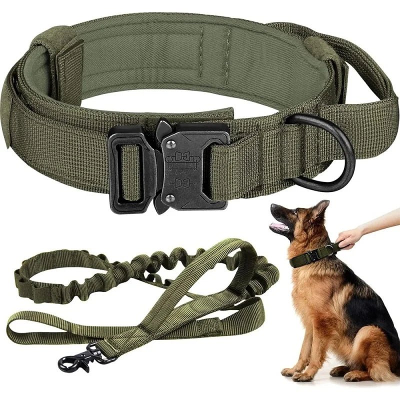 Adjustable Tactical Dog Collar and Shock-Absorbing Bungee Leash Set for Medium to Large Dogs - Reflective Design, Comfortable Nylon and Cotton 7