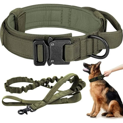 Adjustable Tactical Dog Collar and Shock-Absorbing Bungee Leash Set for Medium to Large Dogs - Reflective Design, Comfortable Nylon and Cotton 7
