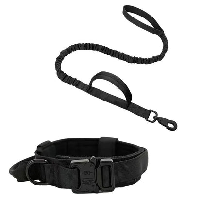 Adjustable Tactical Dog Collar and Shock-Absorbing Bungee Leash Set for Medium to Large Dogs - Reflective Design, Comfortable Nylon and Cotton 9