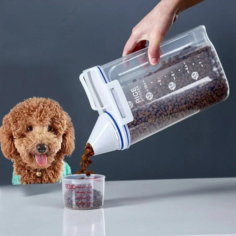 Airtight Dog Food Storage Container with Measuring Cup – Moisture-Resistant Plastic, 1.5kg & 2kg Sizes, Keeps Food Fresh 1