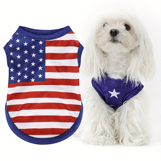 American Flag Dog Vest featuring a lightweight, adjustable design for comfortable wear during outdoor adventures, showcasing a patriotic theme. 0