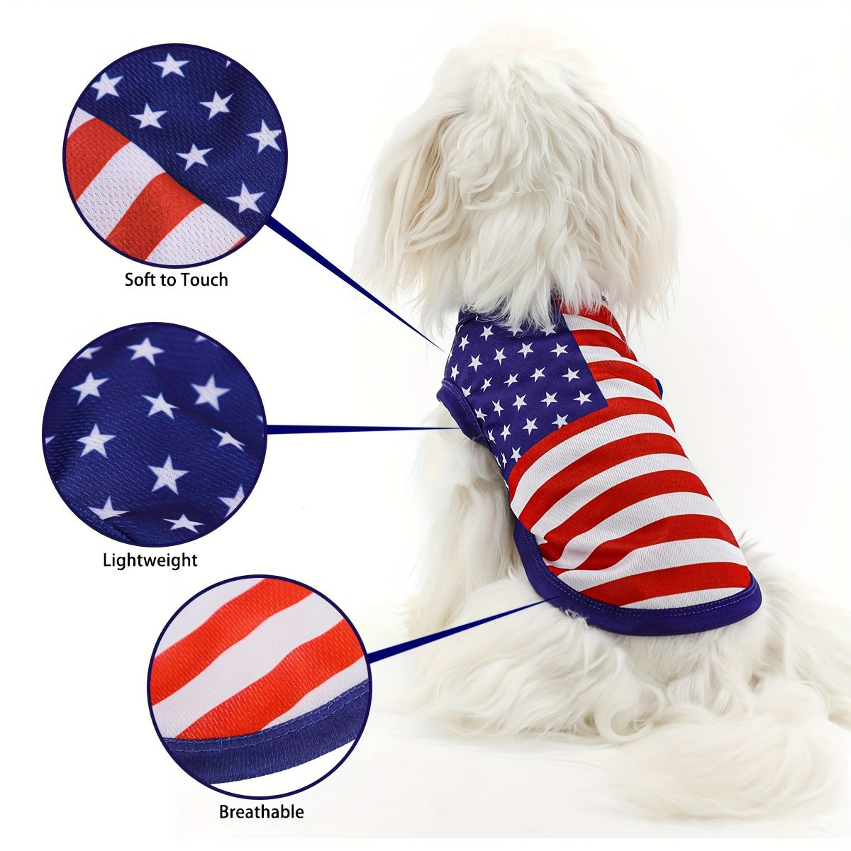 American Flag Dog Vest featuring a lightweight, adjustable design for comfortable wear during outdoor adventures, showcasing a patriotic theme. 3