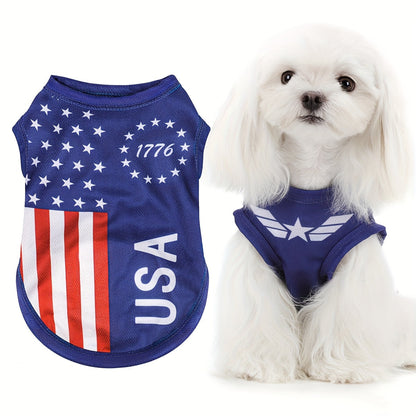 American Flag Dog Vest featuring a lightweight, adjustable design for comfortable wear during outdoor adventures, showcasing a patriotic theme. 5