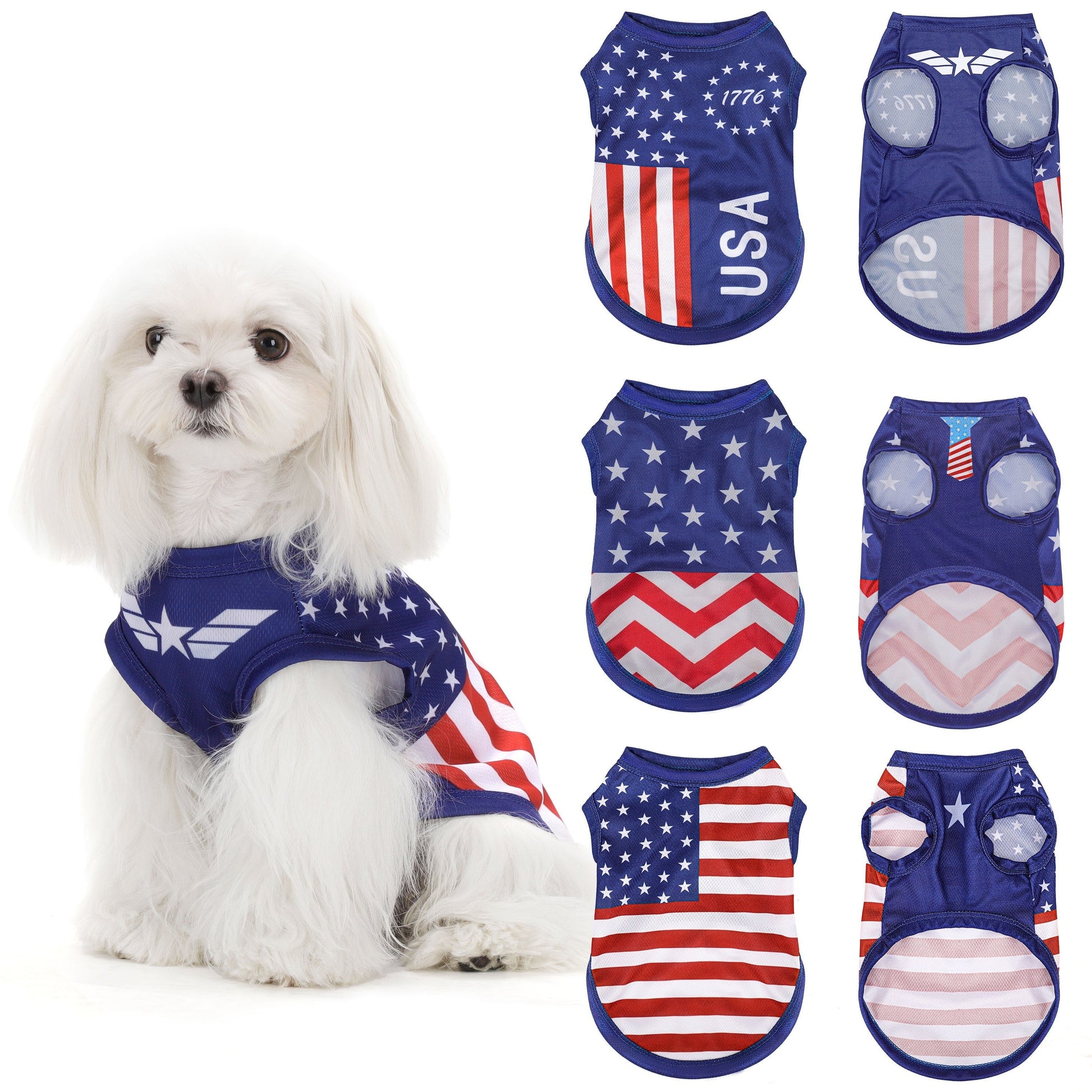 American Flag Dog Vest featuring a lightweight, adjustable design for comfortable wear during outdoor adventures, showcasing a patriotic theme. 6