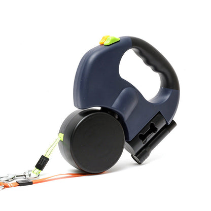 Anti-tangle double dog leash made from durable pet-safe materials, featuring adjustable length for easy walking with two dogs. 2