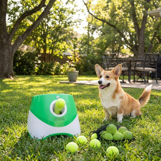 Automatic Dog Ball Thrower designed for indoor and outdoor use, featuring adjustable distance settings and made from durable non-toxic plastic, perfect for engaging your dog in 0