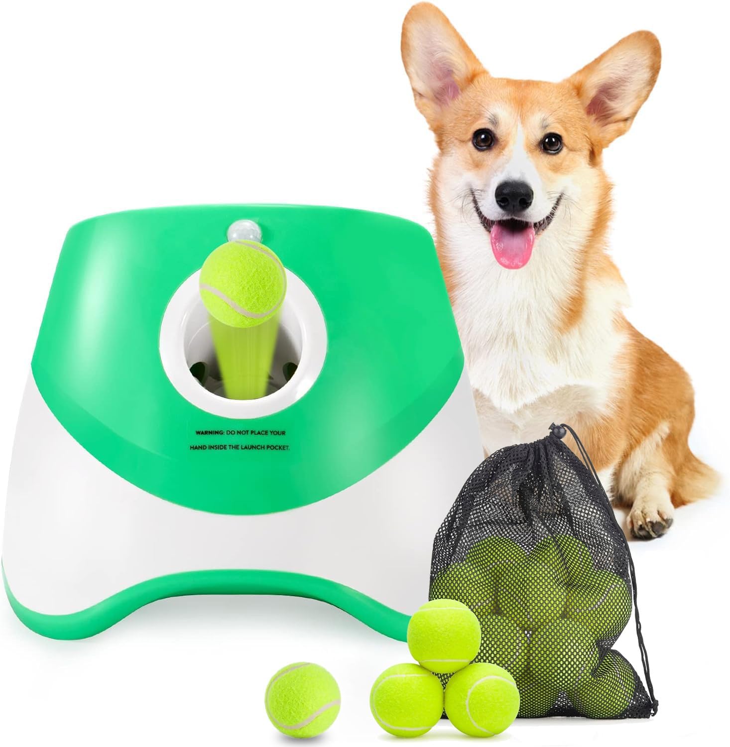 Automatic Dog Ball Thrower designed for indoor and outdoor use, featuring adjustable distance settings and made from durable non-toxic plastic, perfect for engaging your dog in 1