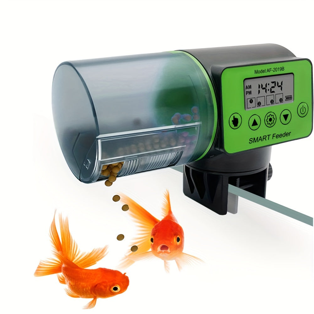 Automatic Fish Feeder with Adjustable LCD Timer – Battery Powered Aquarium Accessory for Vacation and Daily Use 0