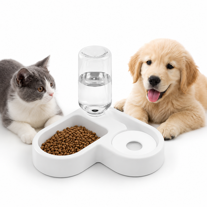 Automatic pet feeding station featuring a compact 2-in-1 bowl design with an integrated water dispenser, ideal for cats and dogs. 0