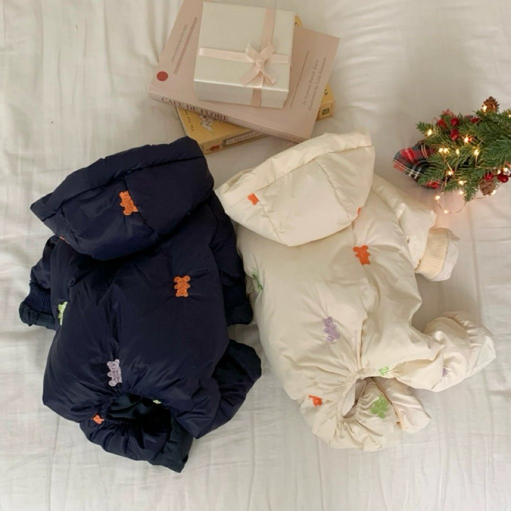 Bear Pattern Jumpsuit Jacket for Small to Medium Dogs – Cozy and Stylish Winter Wear 3