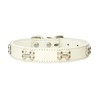 Bone-Shaped Leather Dog Collar - Adjustable Size for Small and Large Breeds - Durable and Stylish Design 0