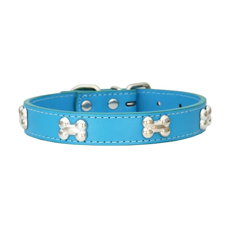 Bone-Shaped Leather Dog Collar - Adjustable Size for Small and Large Breeds - Durable and Stylish Design 10